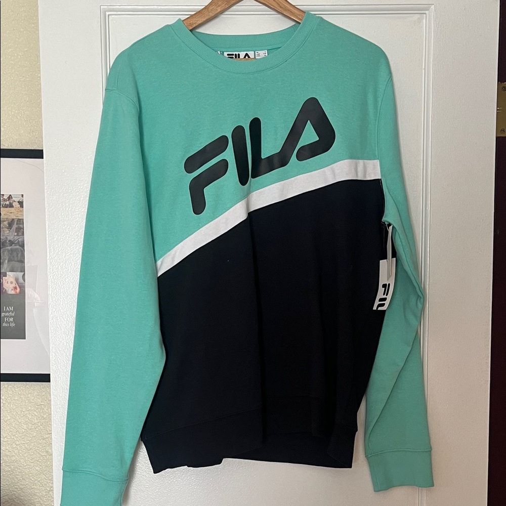 Fila Mint Green, Black & White Diagonal Logo Crewneck